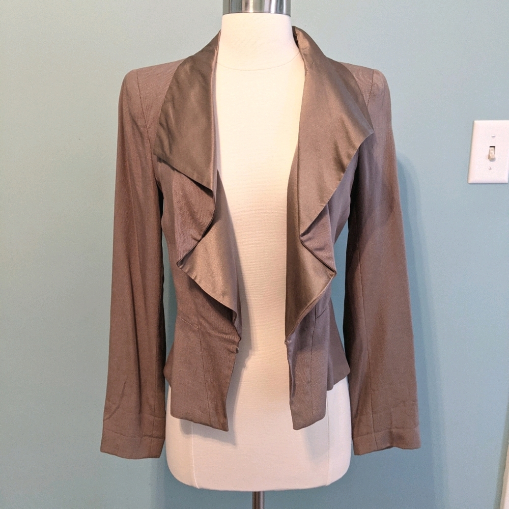 Anthropologie Taupe Draped Open-Front Blazer